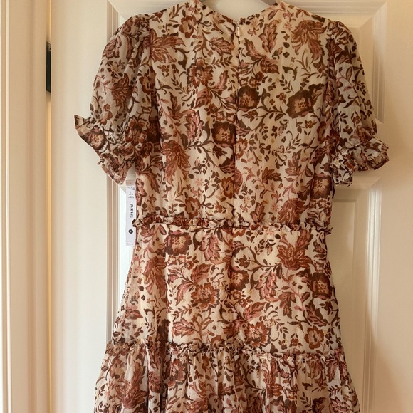 NWT Aqua Ivory Copper Pink Metallic Floral Short Tiered Mini Dress size M - Picture 9 of 10